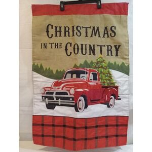Christmas In The Country Garden Flag Red Vintage Truck Plaid